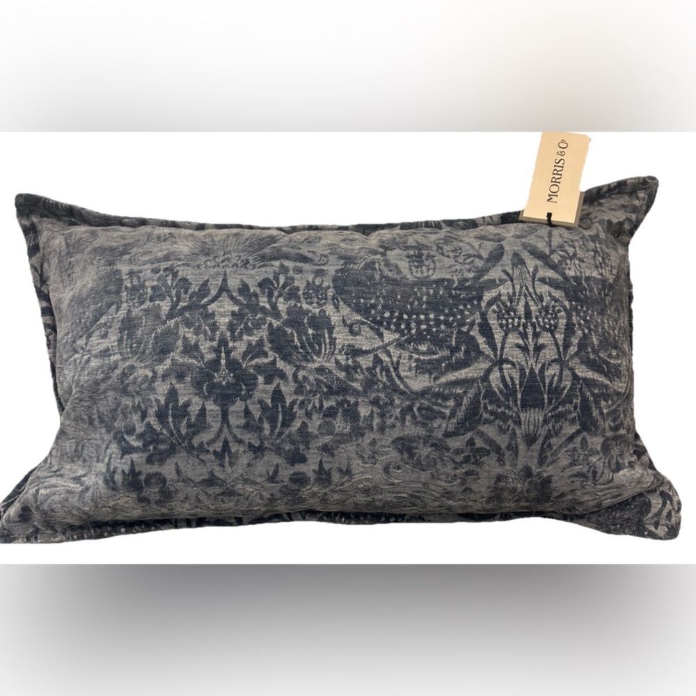 William Morris & Co Strawberry Thief Velvety Blue embossed pillow 14x24